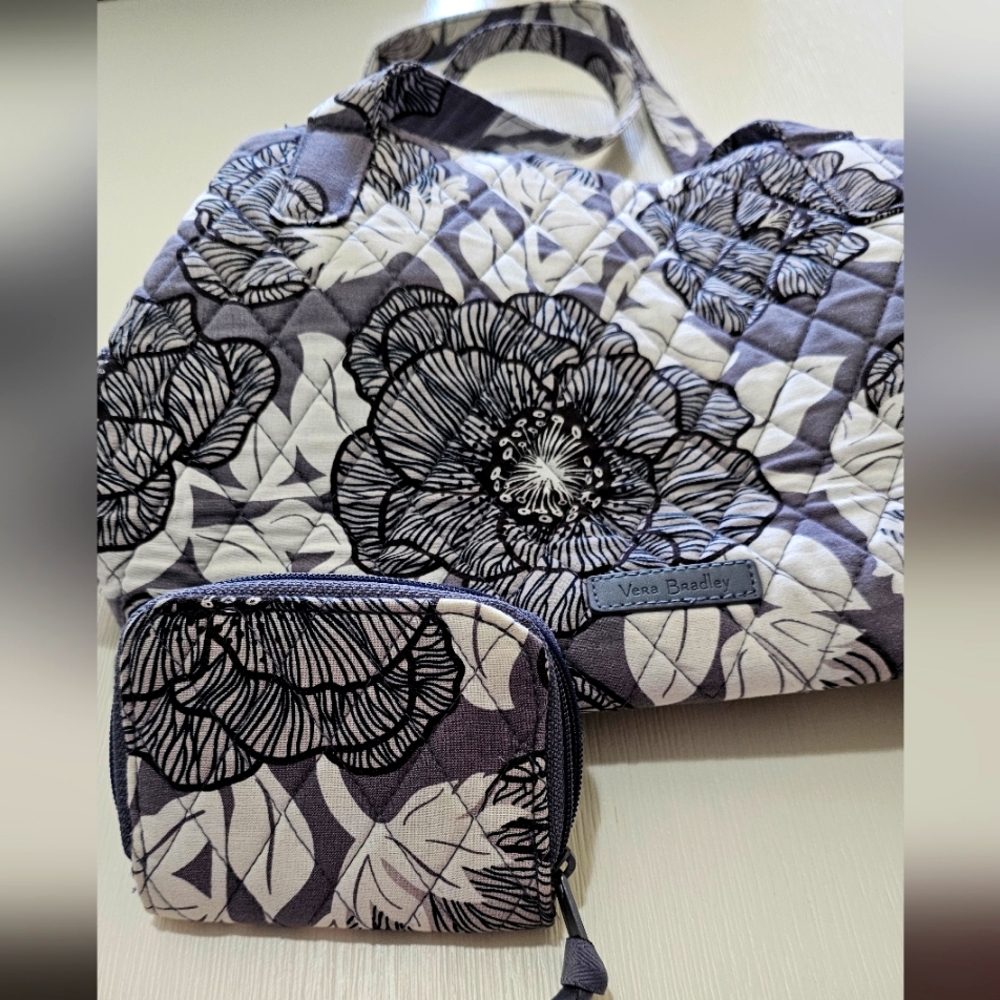 Vera Bradley Moon Shadow Meadow Triple Compartment Shoulder Bag With ID Case